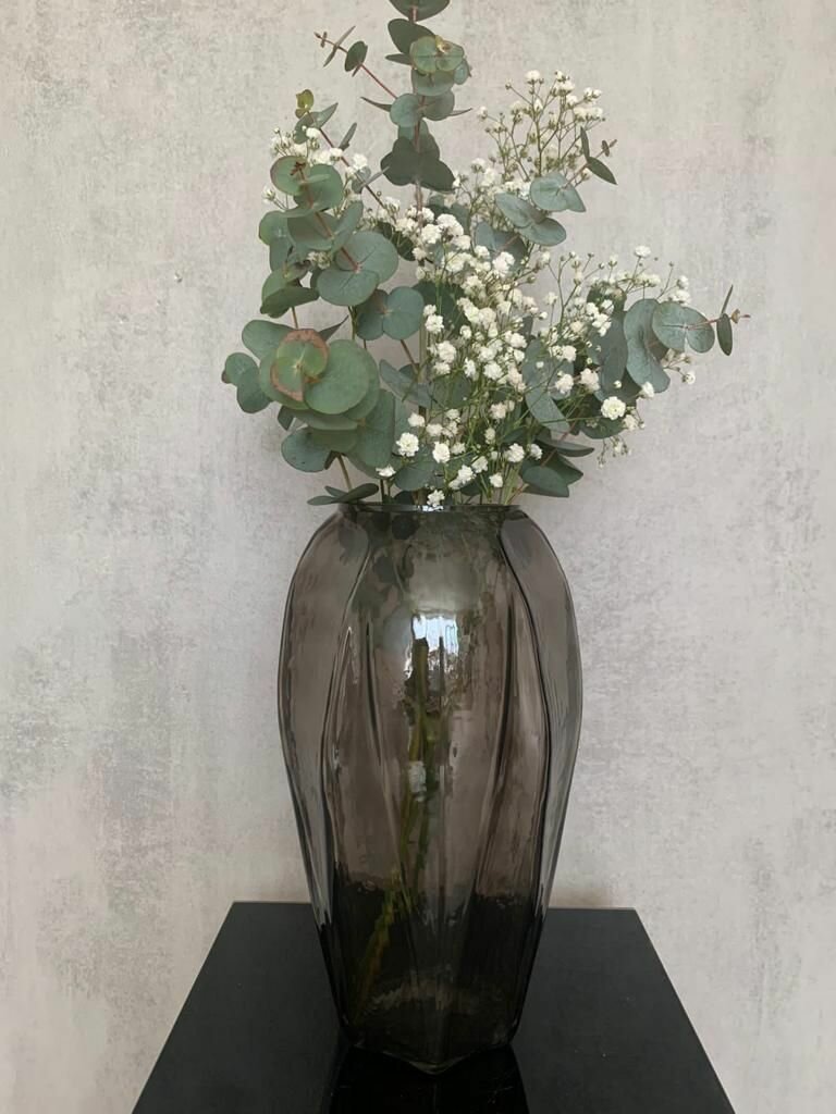 Большая стильная ваза "Фьюжен", 31 см, темное Толстое стекло, декор и интерьер в дом.