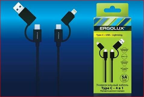 Кабель для зарядки 4 в 1 с быстрой зарядкой USB, Type-C и Lightning