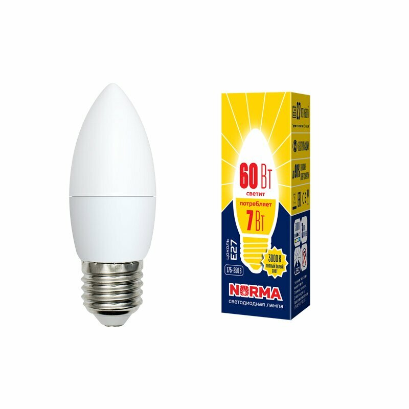 Светодиодная лампа свеча Белый теплый 7W UL-00003799 LED-C37-7W/WW/E27/FR/NR Norma Volpe