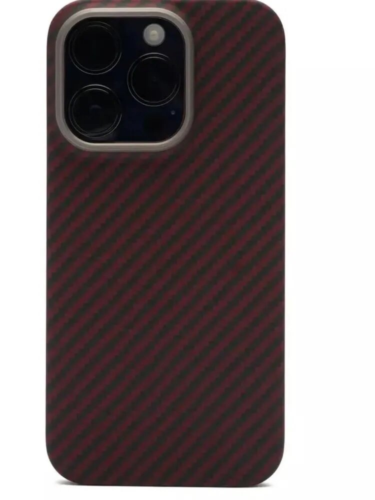 Чехол для iPhone 15 Pro KZDOO Keivlar / Противоударный кевларовый чехол айфона 15 Про / Карбон / красный