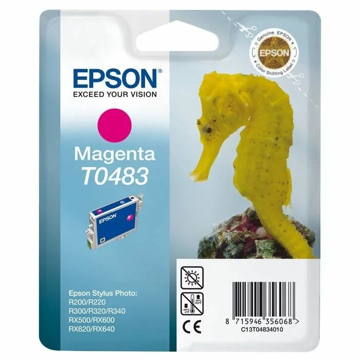 Картридж Epson T0483, Magenta розовый, для струйного принтера, оригинал