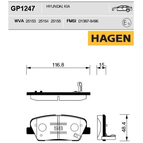Колодки тормозные задние Sangsin Brake для Hyundai Santa Fe 06-> / Kia Sorento 09->, GP1247, 4 шт