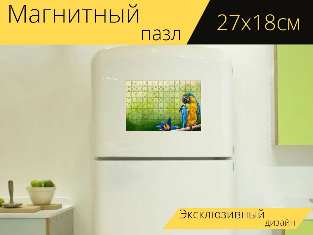 Магнитный пазл "Попугай, птица, клюв" на холодильник 27 x 18 см.