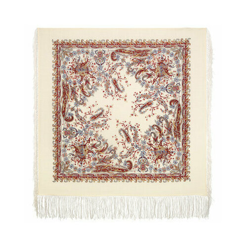фото Платок павловопосадская платочная мануфактура, с бахромой, 89х89 см, коричневый, белый