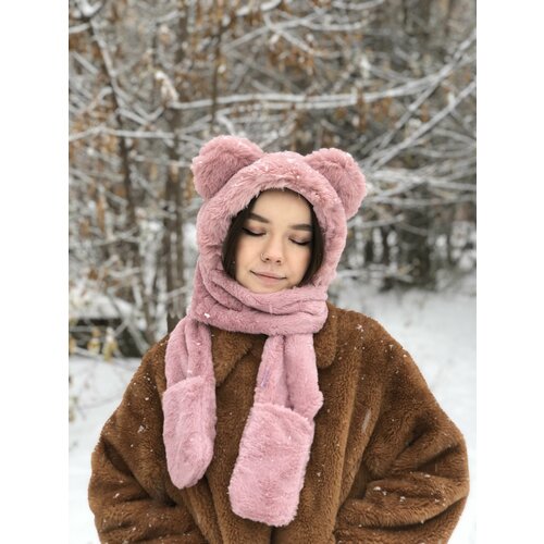 фото Шапка шапки с ушками, размер 56, розовый бантами