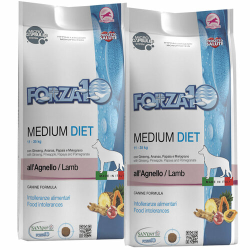 FORZA10 DOG MEDIUM DIET монобелковый для взрослых собак средних пород при аллергии с ягненком (12 + 12 кг)