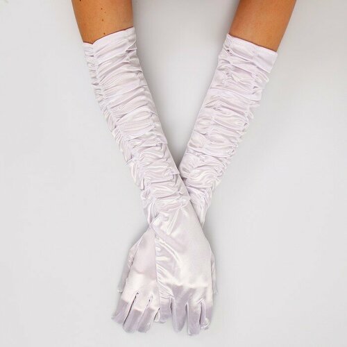 фото Карнавальный аксессуар - перчатки со сборкой, цвет белый, "страна карнавалия", материал полиэстер