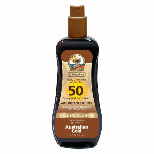 AUSTRALIAN GOLD Водостойкий солнцезащитный спрей-гель с фактором защиты SPF 50 Spray Gel With Bronzer водостойкий солнцезащитный спрей гель с фактором защиты spf 30 australian gold instant bronzer