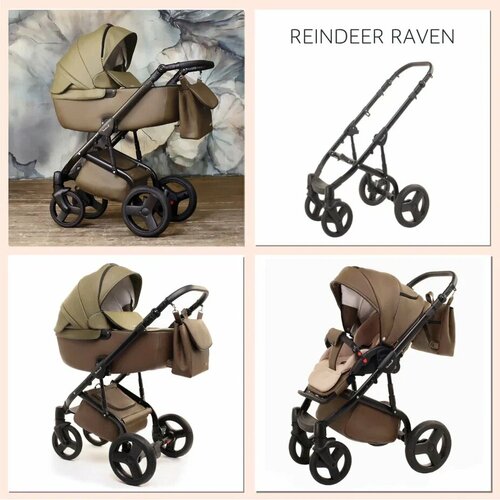 Универсальная коляска Reindeer Raven, 2 в 1, зеленый, цвет шасси: черный