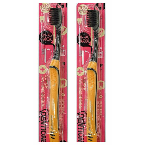Зубная щетка EQ Dentione со сверхтонкими щетинками двойной высоты NON-AG Charcoal, 2 шт.