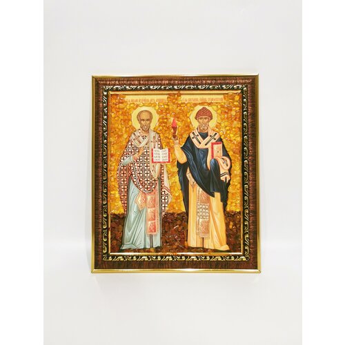 Святитель Николай Чудотворец и Спиридон Тримифунтский икона для дома и работы икона святитель спиридон и николай чудотворец размер 15x18