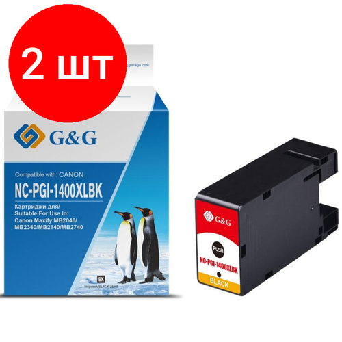 Комплект 2 штук, Картридж струйный G&G PGI-1400XL BK чер. для Canon MB2050/MB2350/MB2040 расходный материал для печати canon pgi 1400xl bk