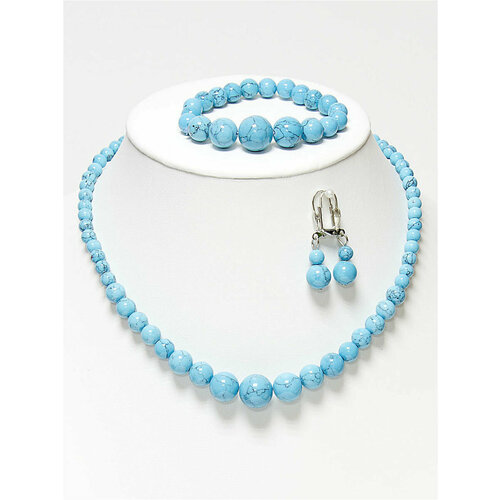 фото Комплект бижутерии камнедар: серьги, браслет, колье, бирюза синтетическая, размер браслета 18 см, размер колье/цепочки 45 см, голубой