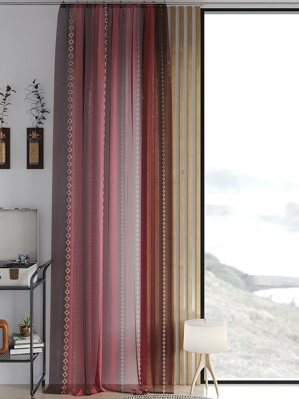 Тюль AT HOME Рилоркенс высота 260 см ширина 150 см крепление - шторная лента Красный/бордо