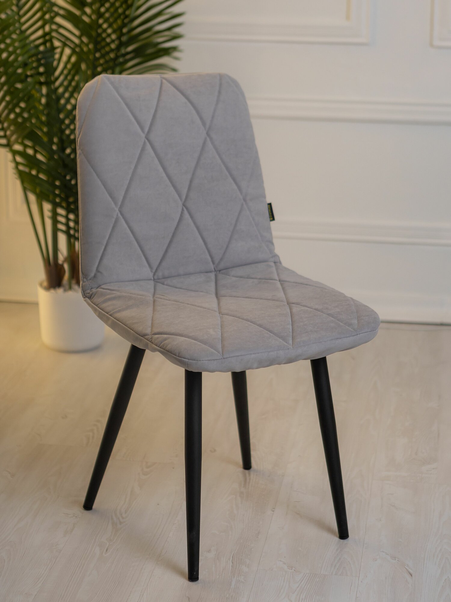 Комплект чехлов на стул со спинкой Тедди из велюра мятный прострочка квадрат 2 шт