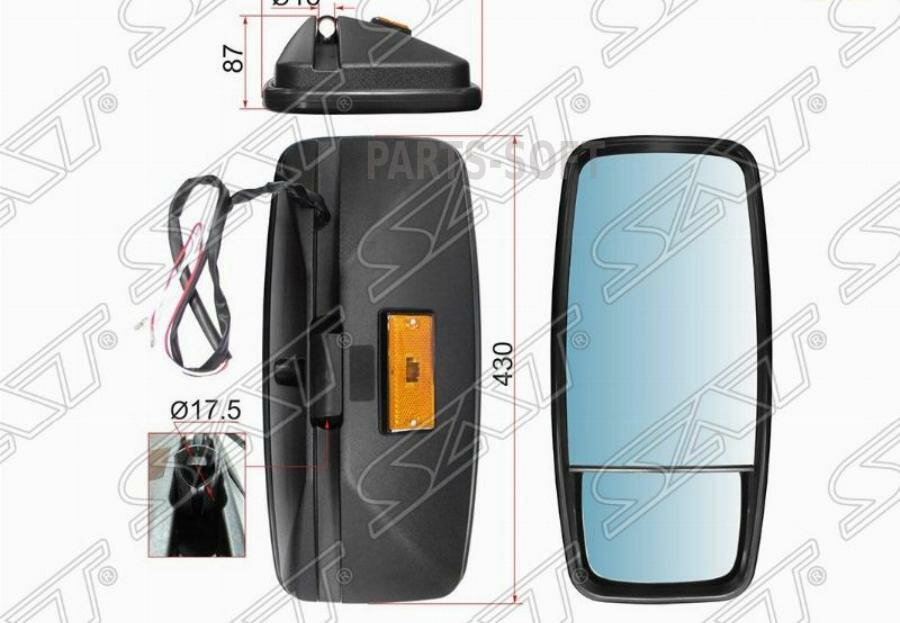 фото SAT SL-526P Зеркало заднего вида HINO/TOYOTA указатель поворота, крепление хомут Hino (430x203)