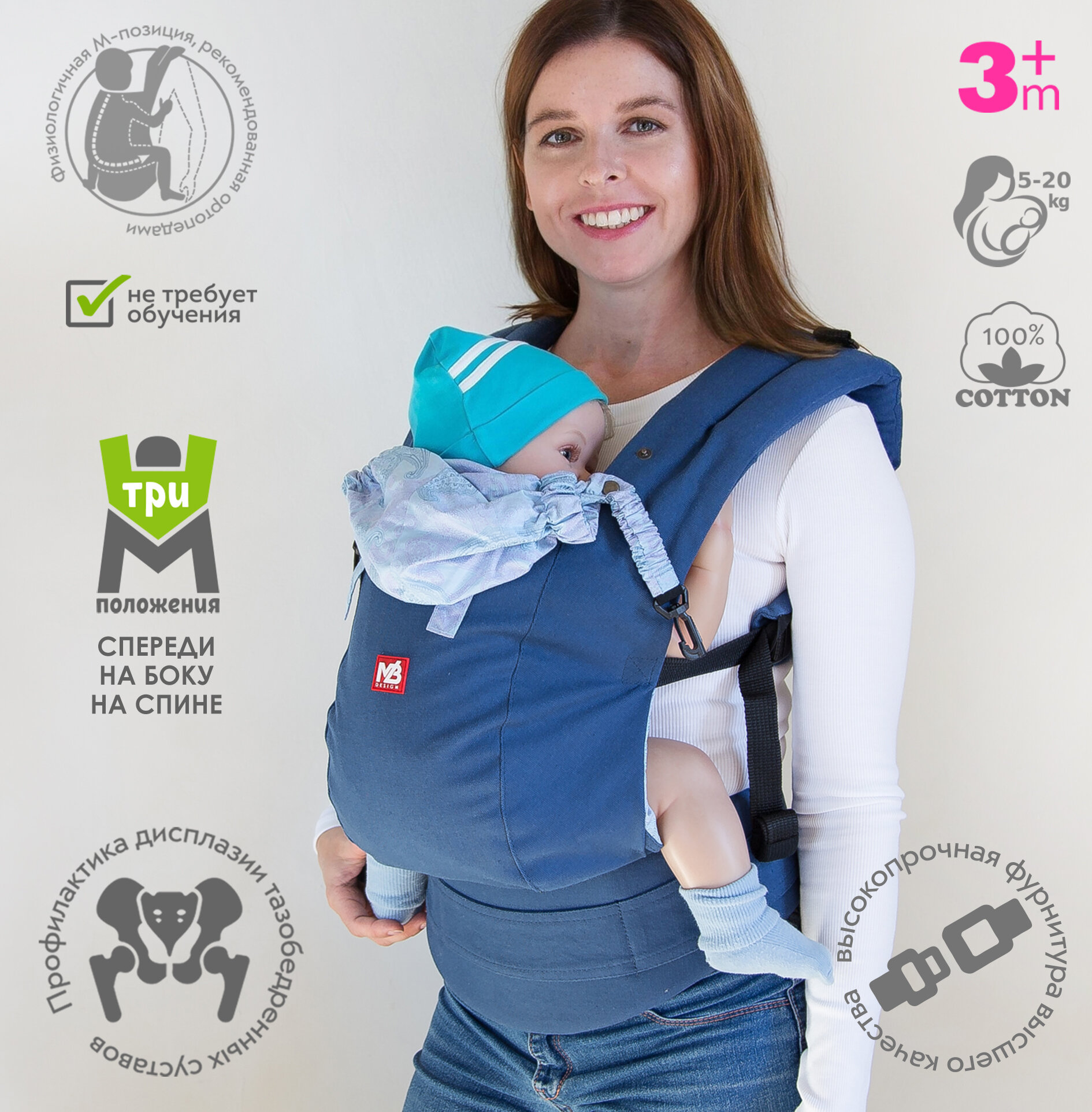 Эрго-рюкзак M-Baby Carrier от 3-х месяцев синий