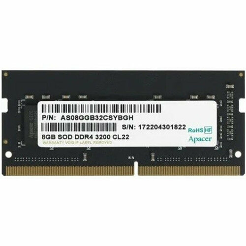 Apacer DDR4 8GB 3200MHz SO-DIMM (PC4-25600) CL22 1.2V (Retail) 1024*8 3 years (AS08GGB32CSYBGH/ES.08G21. GSH) apacer ddr4 16gb 3200mhz dimm pc4 25600 cl22 1 2v retail 1024 8 3 years au16ggb32csybgh el 16g21 gsh