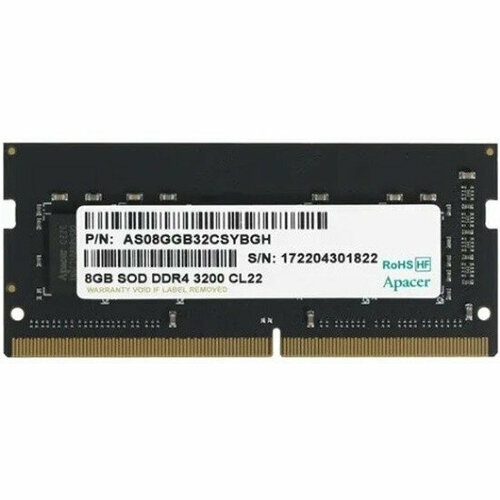 Apacer DDR4 8GB 3200MHz SO-DIMM PC4-25600 CL22 12V Retail 10248 3 years AS08GGB32CSYBGHES08G21 GSH 339600₽
