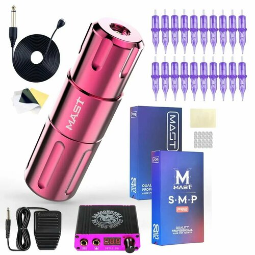 Набор с тату машинкой MAST NANO 800 Mini Pink и блоком Dragon P077 розовый