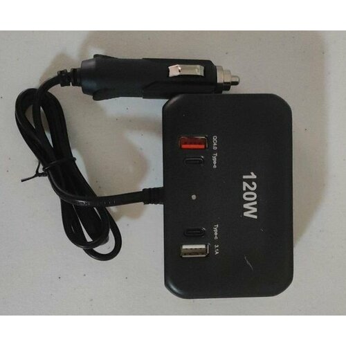 Разветвитель в машину на 3 гнезда прикуривателя c USB Type-C 1656 999₽