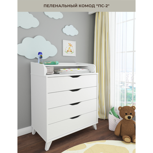 Пеленальный комод мебельнов ПС-2 с откидной крышкой 4 ящ ШхГхВ 80х50х98 см цвет белый 12955₽