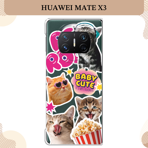 Силиконовый чехол "Popcorn cats" на Huawei Mate X3 / Хуавей Мейт X3, прозрачный