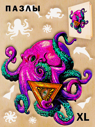 Изображение товара Деревянный 3D пазл Woodbests 6238-WP Фиолетовый Осьминог, размер XL