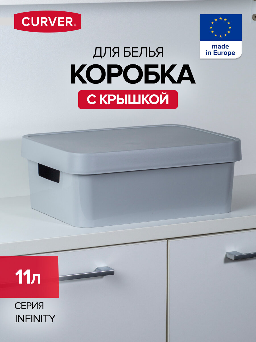 Коробка для хранения с крышкой универсальная 11л INFINITY CURVER пластик цвет серый