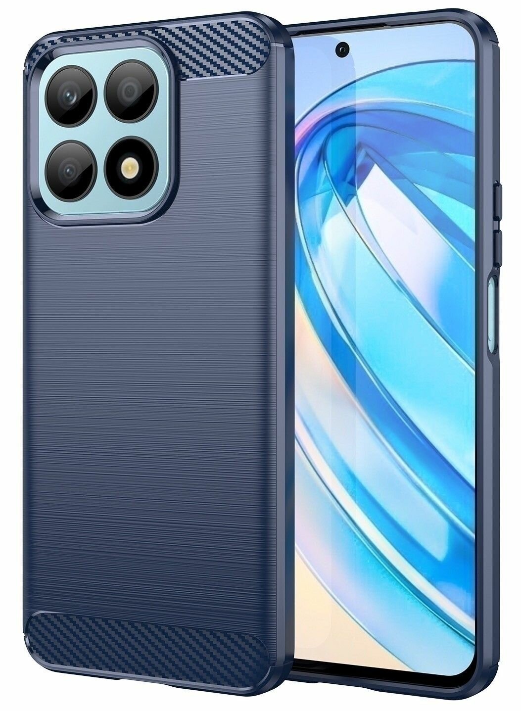 Чехол на Honor X8a силиконовый карбон сталь синий противоударный