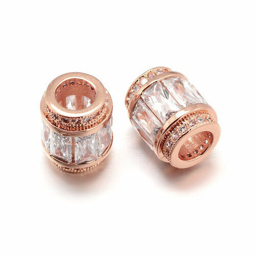 Бусина металлическая, 12х9.5мм, Milano, Цилиндр с крупными фианитами, базовый материал - латунь, под розовое золото