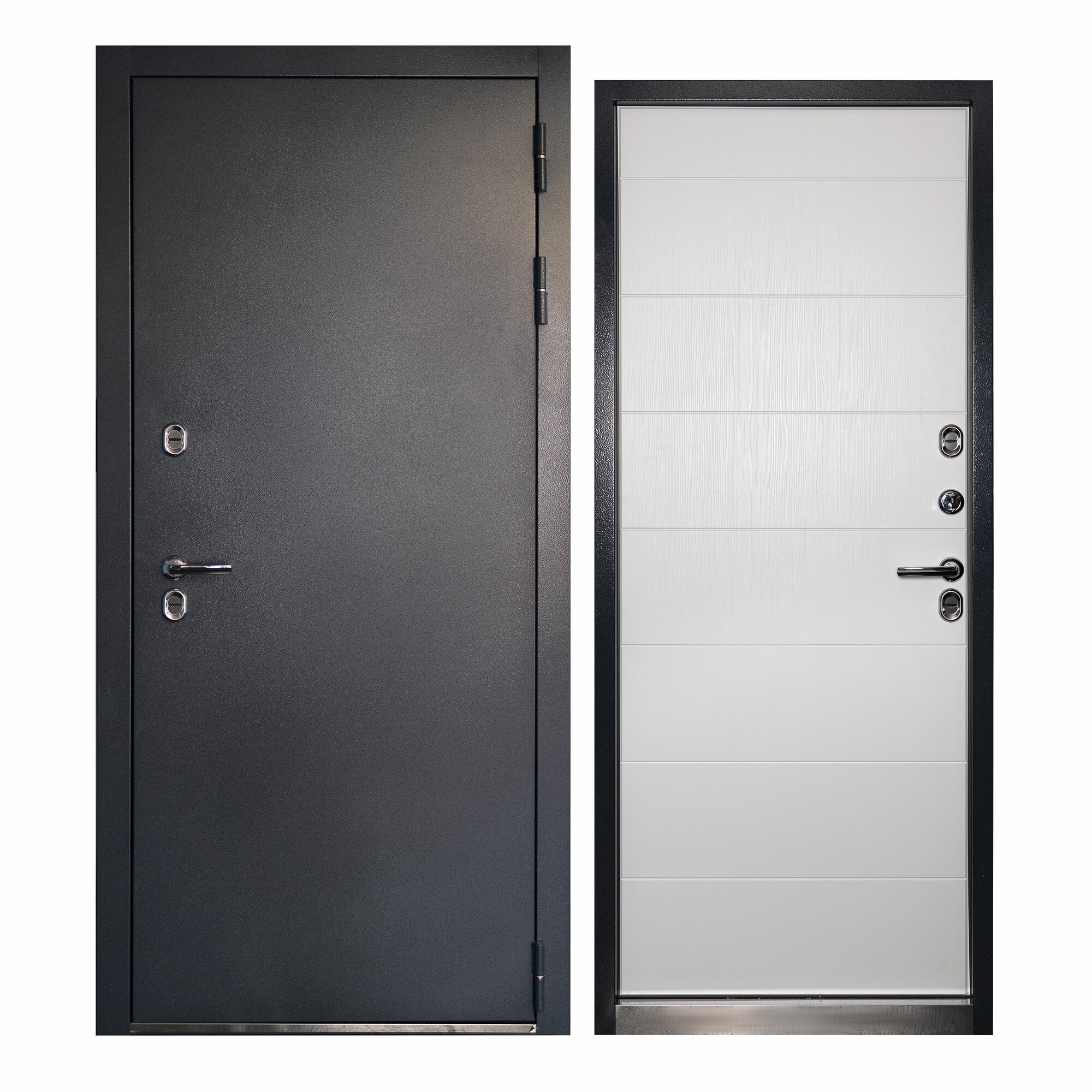 фото Дверь входная в дом с терморазрывом Unicorn Village Optimal 960х2050, открывание вправо, атмосферостойкое покрытие, три уплотнителя и три петли, замки 3-го класса, черный/белый