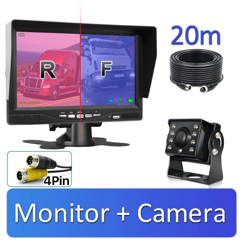 Камера заднего вида Greenyi Ahd, 1920*1080, DVR 2, для грузовика, ночное видение с 7-дюймовым монитором, поддержка SD-карты, 1 Camera-20m