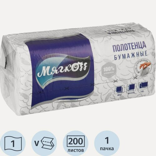 Изображение товара Полотенца бумажные для держателя 1-слойные Мягкоff, листовые V(ZZ)-сложения, 200 листов