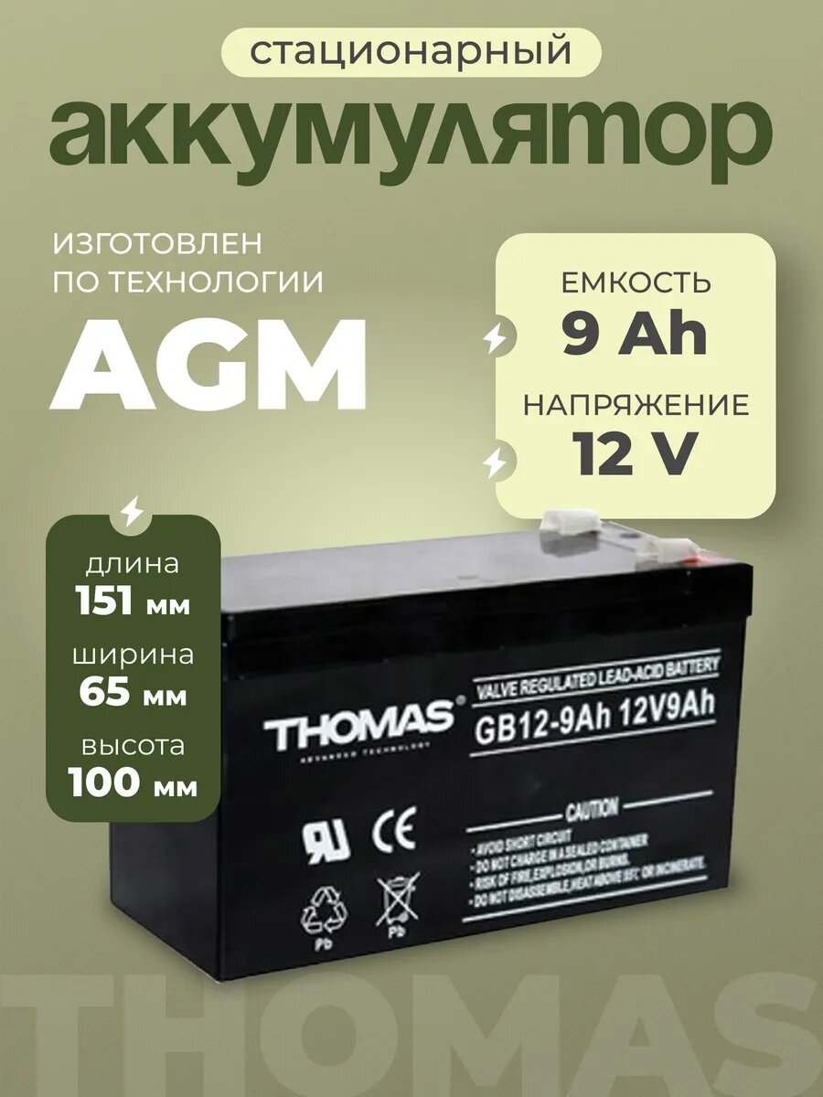 Аккумулятор для ибп 12v 9Ah F2/T2 эхолотов детских машин