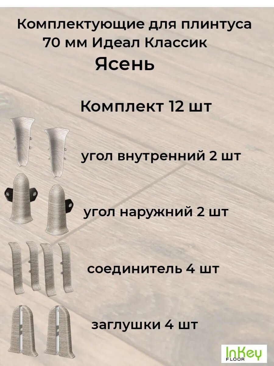 Комплектующие для плинтуса 70 мм цвет Ясень