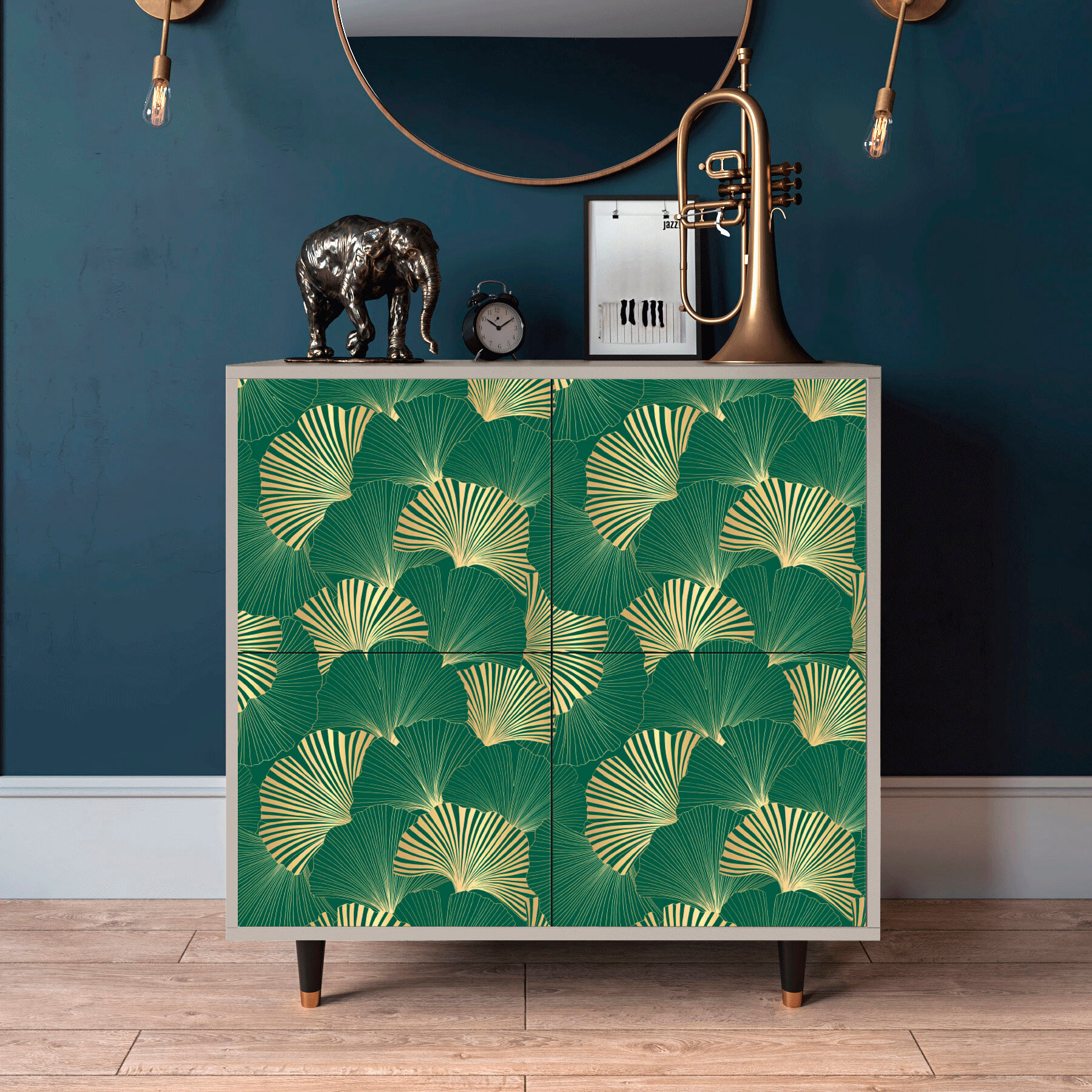 Комод - STORYZ - BS3 Gold Ginkgo, Размер - 94 x 96 x 48 см, Цвет корпуса - Сатин