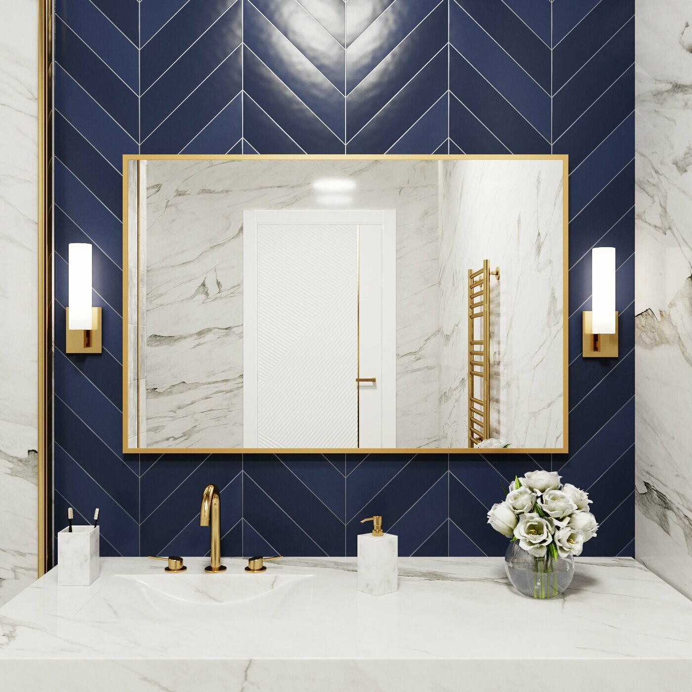 Зеркало настенное в алюминиевой раме BLX MIRROR 90х60 см. Золото