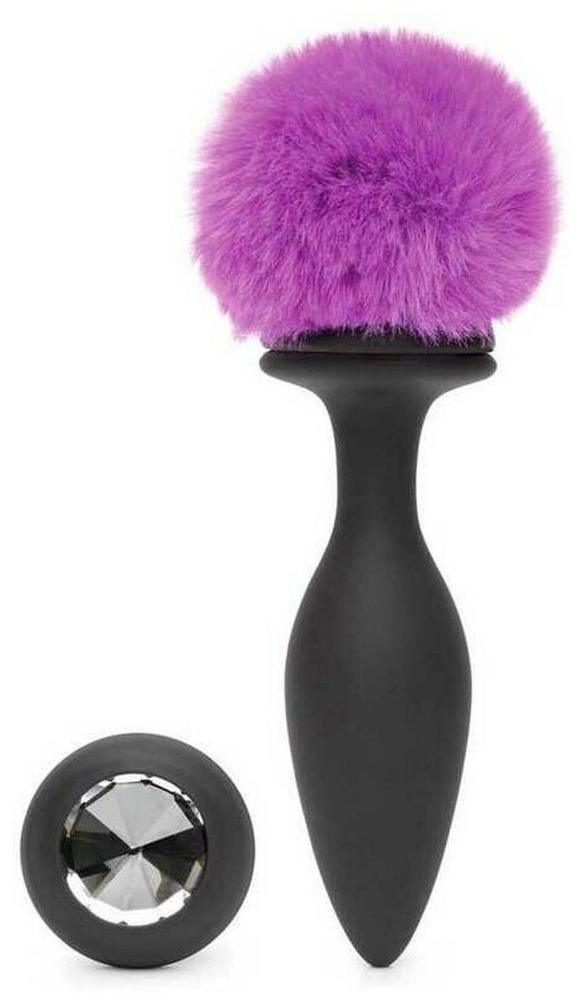 Happy Rabbit Анальная пробка Rechargeable Vibrating Bunny Tail Butt Plug, D: 4.25 см, длина: 14 см, черный/фиолетовый