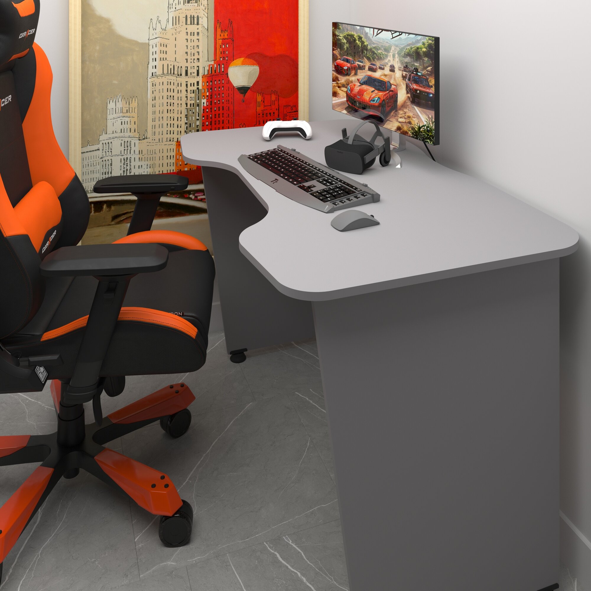Стол компьютерный игровой Есэндвич Базис GG, 120х75х70 см (Вулканический серый)