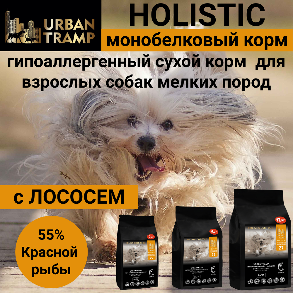URBAN TRAMP полнорационный гипоаллергенный сухой корм «HOLISTIC» класса с лососем для взрослых собак мелких пород