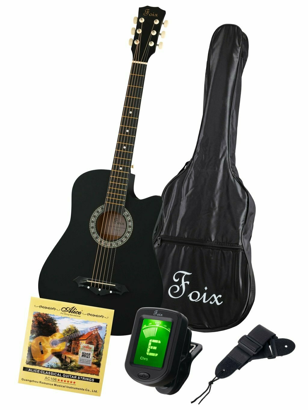 FFG-2038CAP-BK-MAT Акустическая гитара+Аксессуары, черная матовая, Foix