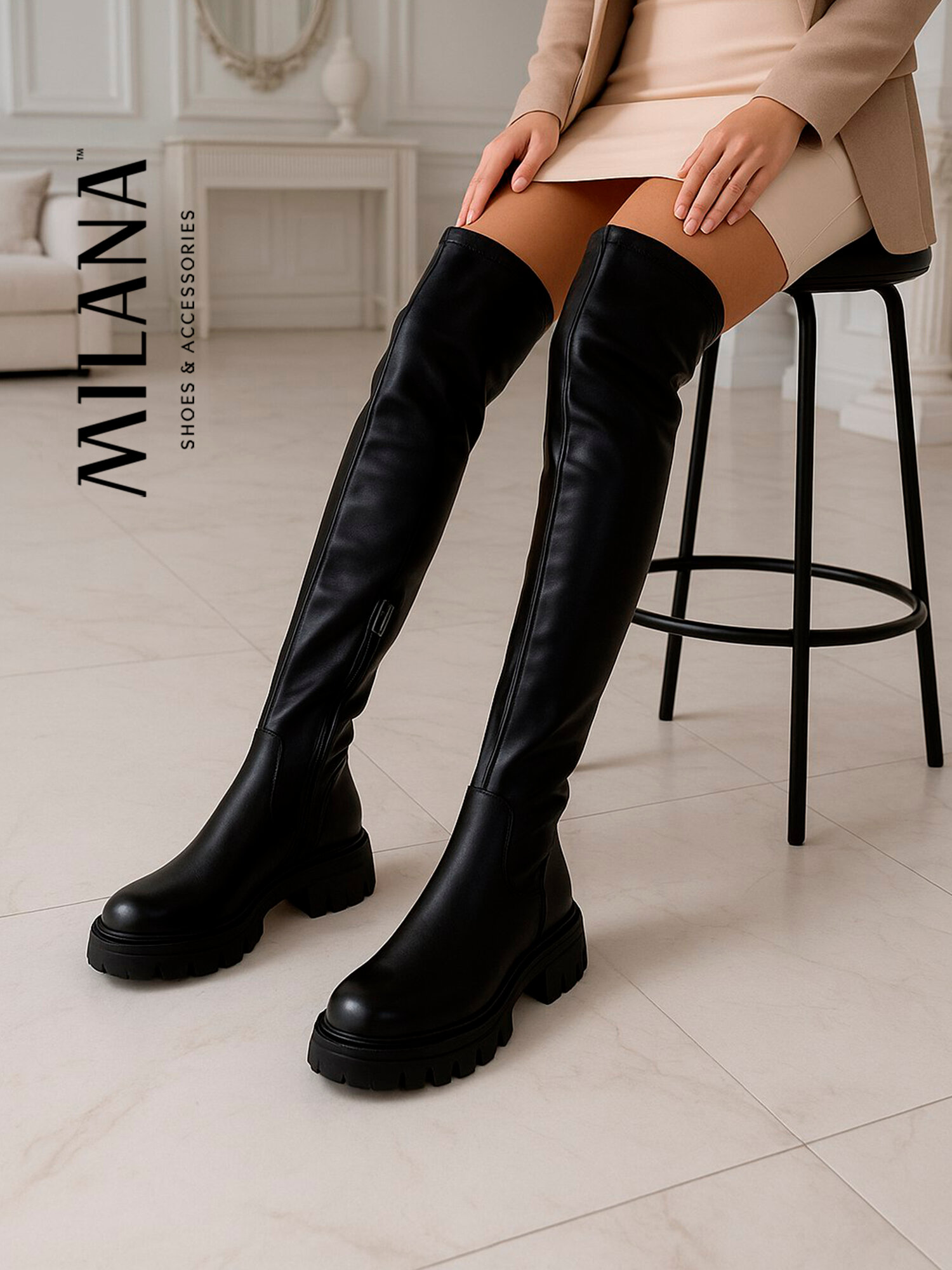 Сапоги Milana Базовая Осень-Зима, полнота 6 (RU)/ на среднюю стопу, размер 38, черный