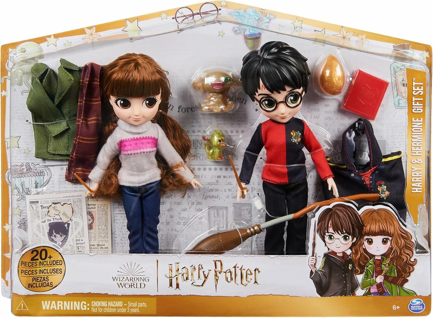 Wizarding World Гарри Поттер – Подарочный набор с куклами Гарри Поттер и Гермиона Грейнджер 20+ аксессуаров, 8 дюймов (20 см), для детей от 6 лет — фото 1
