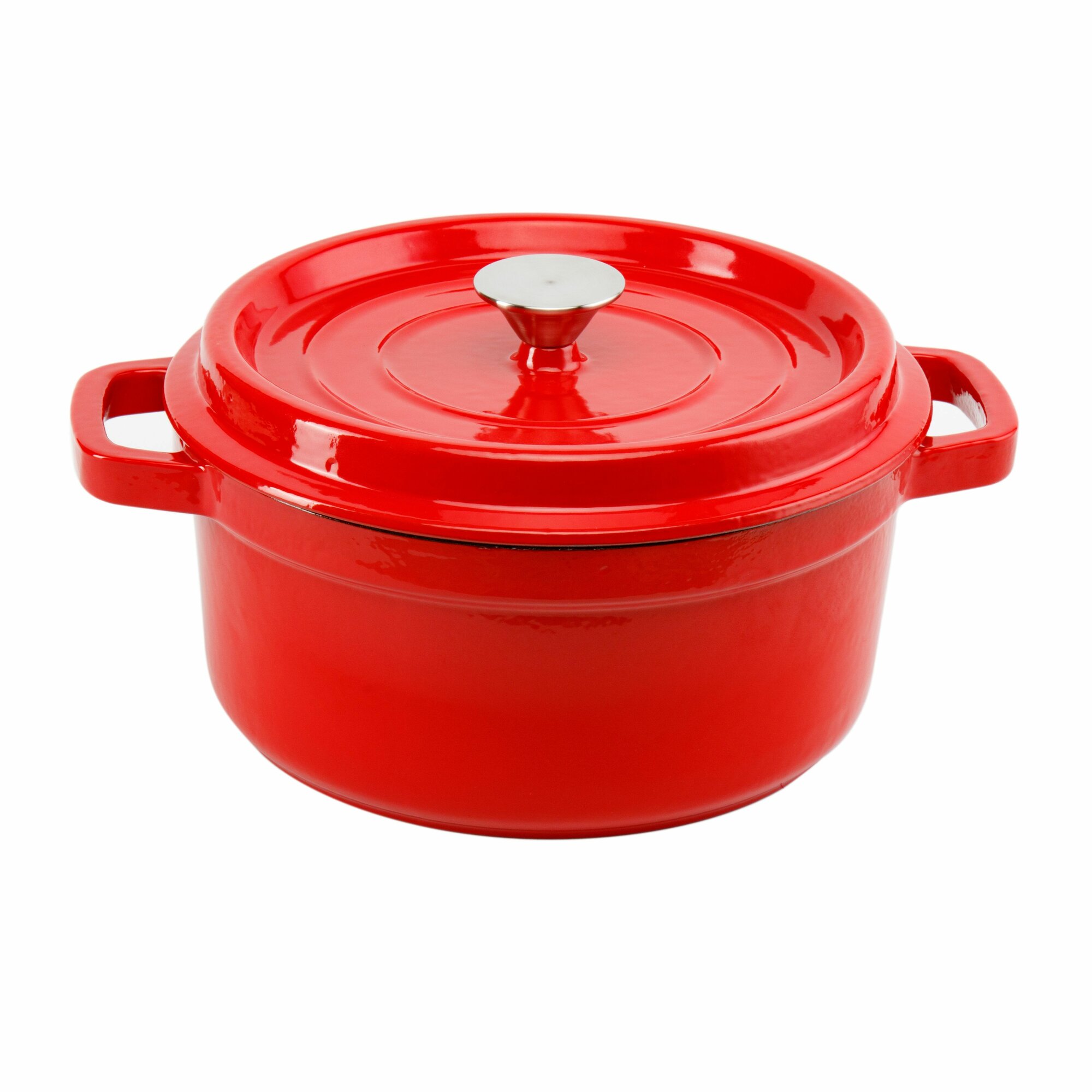 Кастрюля SOFTUYUT 3.8 л 24 см, чугун, эмалированное покрытие, красное дно, с крышкой