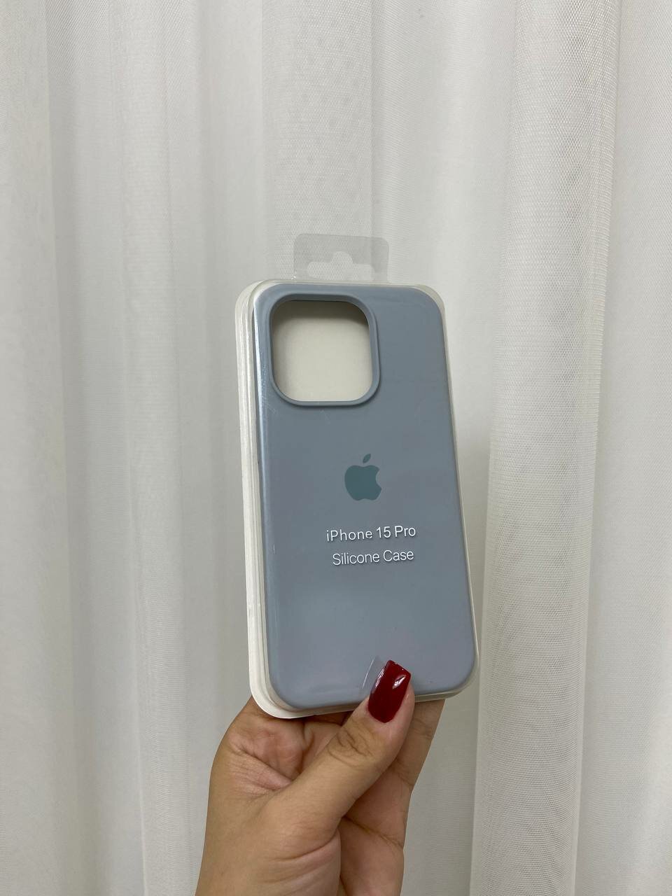 Чехол "Серо-голубой", для iPhone 15 Pro, силиконовый, противоударный, поддержка беспроводной зарядки