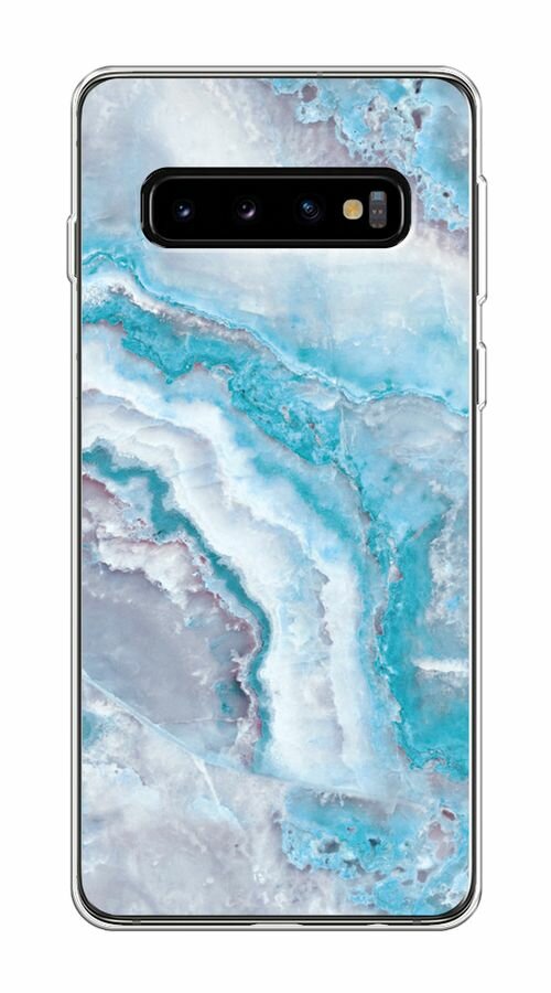 Чехол на Samsung Galaxy S10 / Самсунг Галакси S10 с принтом "Нежно-голубой мрамор"