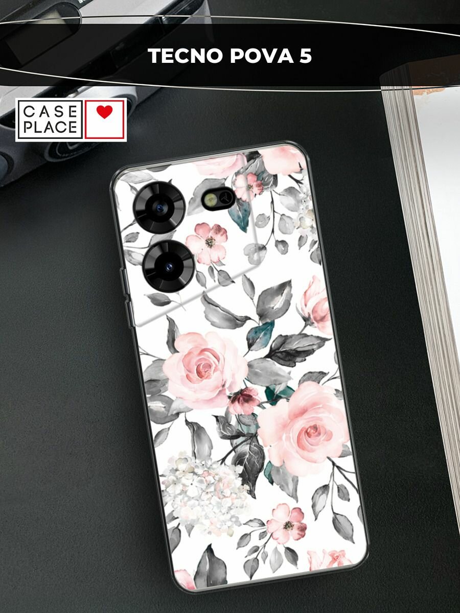 Чехол на Tecno Pova 5 / Техно Пова 5 с принтом "Розы на белом"