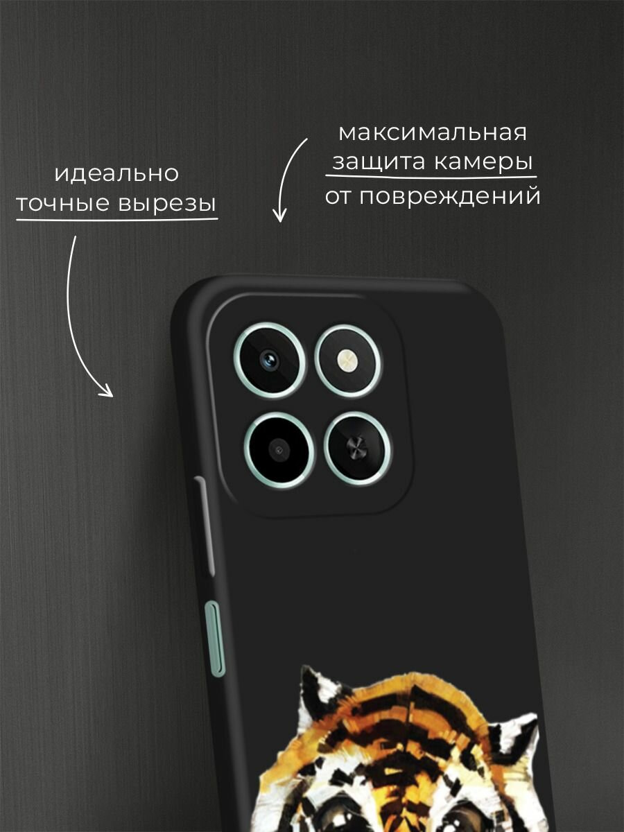 Черный матовый чехол на Honor X6c / Хонор X6c с принтом "Большеглазый тигренок" — фото 1