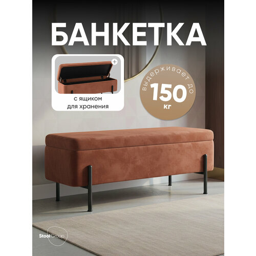 фото Банкетка болейн с ящиком, велюр терракотовый, черные ножки stool group